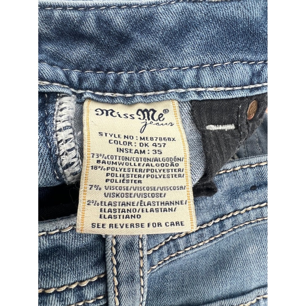 Miss Me Standard Boot Jeans 26 Wing Back Pocket Rhinestone Raw Hem Medium Wash - Picture 7 of 10